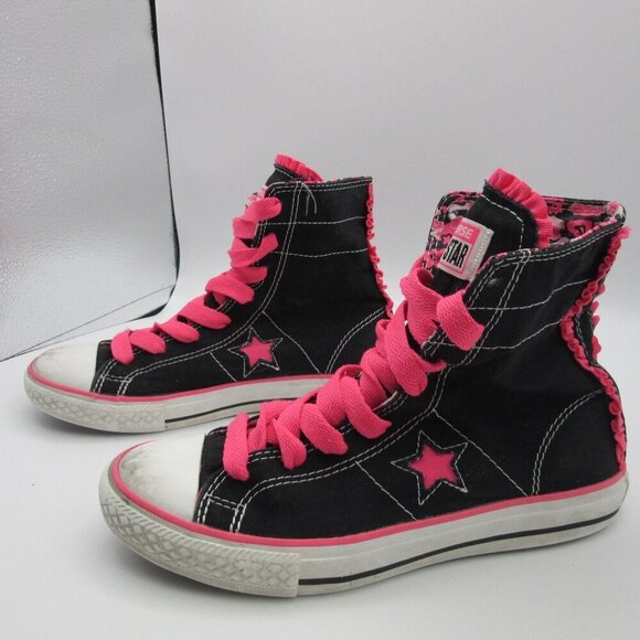 Converse One Star High Tops Girls Junior 3 Black Pink Skull Hearts - Picture 3 of 8